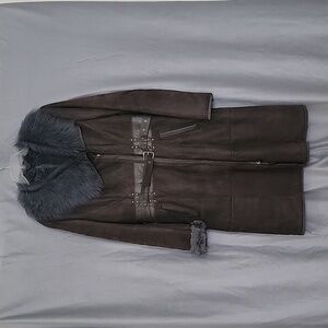 Shearling Coat, Zipper Up/Down, Size M, Made in Turkey, Color Brown , Gray Blue